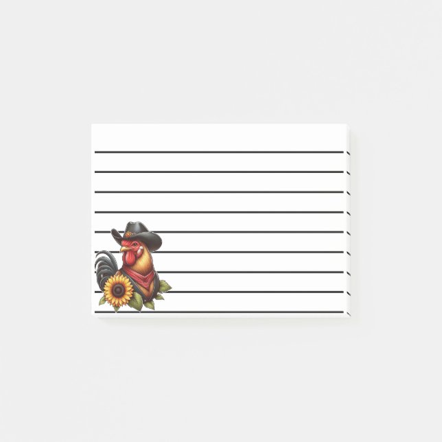 Färgglad tupp i cowboyhatt med solros  post-it block (Framsida)