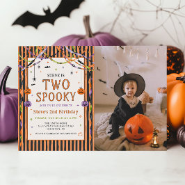 Färgglad Två Kusliga Halloween Födelsedagsfoto Inbjudningar