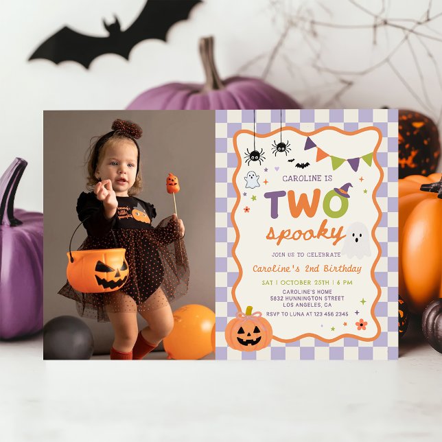 Färgglad Två Skumma Halloween Spöke 2-års Födelsed Inbjudningar (Skapare uppladdad)