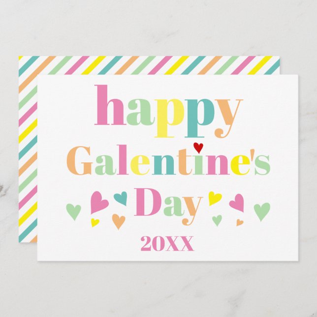 Färgglad typografi ränder Glad Galentines dag Julkort (Fram/baksida)