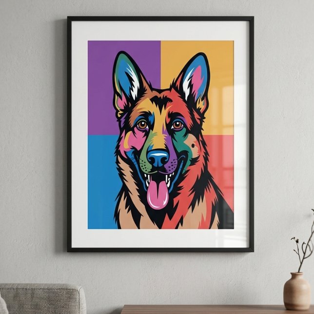 Färgglad tysk schäferpopkonst poster (german shepherd pop art poster)