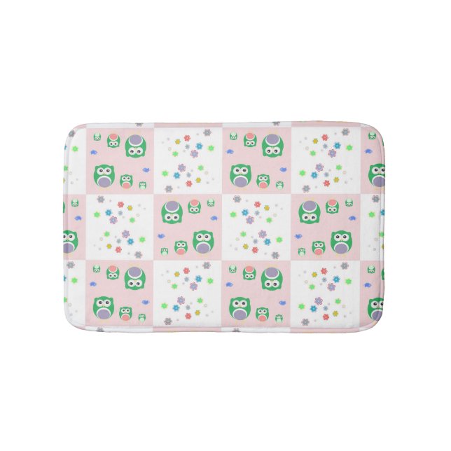 Färgglad ugglamönsterför barn 2 badrumsmatta (Framsidan)