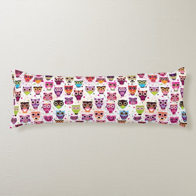 Färgglad ugglamönsterför barn 2 kroppskudde (Framsidan)
