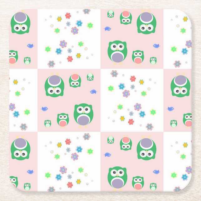 Färgglad ugglamönsterför barn underlägg papper kvadrat (Framsidan)