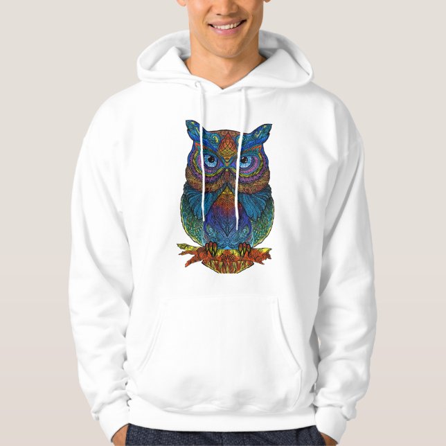 Färgglad Uggle Tröja Hoodie (Framsida)