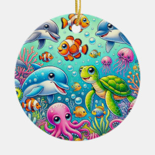 🌊 Färgglad undervattensglöd 🐠 Lekfullt havsliv Julgransprydnad Keramik