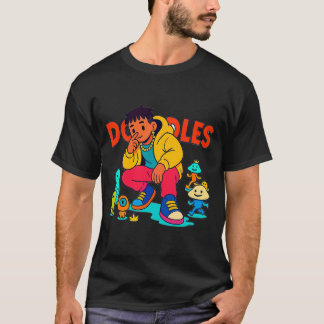 Färgglad Urban Doodle Art Cool Streetwear Tecknad T Shirt