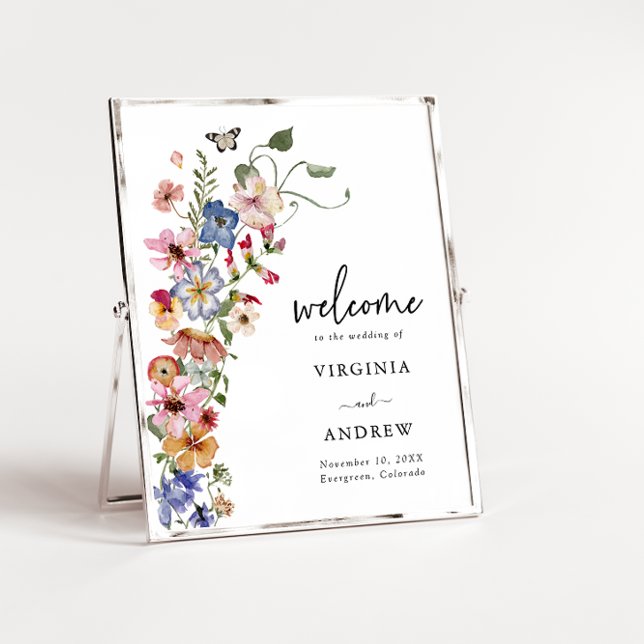 Färgglad välkomstskylt för bröllop poster (Colorful Wildflowers Welcome Wedding Poster by Painted Paperie
)