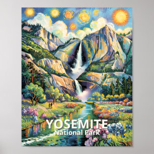 Färgglad vandringsled för Yosemites vårvattenfall Poster