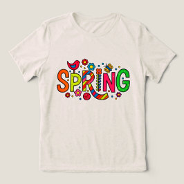 Färgglad vår med blommor och fåglar t shirt