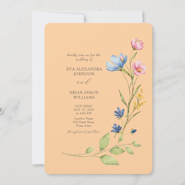 Färgglad vår- vildblomma bröllopsinbjudan inbjudningar (Framsida)
