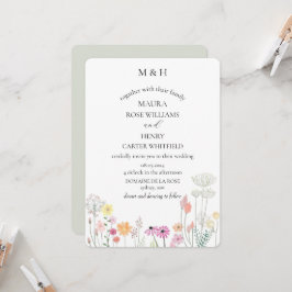 Färgglad vår  Vildblomme-monogram  Inbjudningar