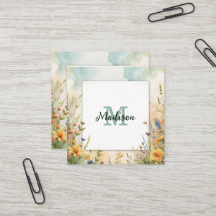 Färgglad vårblomma vildblomma monogram ram fyrkantigt visitkort
