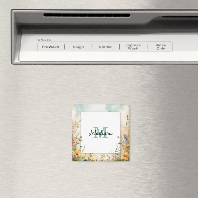 Färgglad vårblomma vildblomma monogram ram magnet (In Situ (Dishwasher))