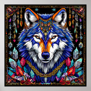 🐺 Färgglad Varg Smycken Vild Fantasi Djur Konst Poster