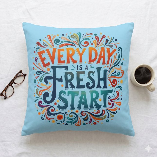Färgglad "Varje Dag är en Ny Början" Motiverande Kudde (Colorful Every Day is a Fresh Start Motivational Throw Pillow Mockup A)
