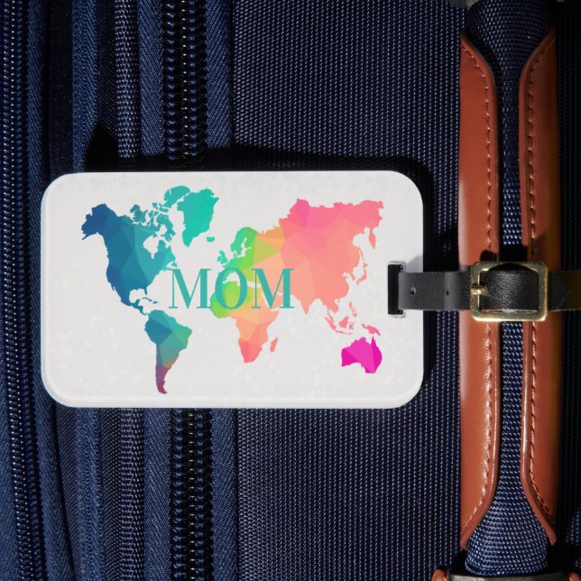 Färgglad världskarta MOM anpassad monogramnamn Bagagebricka (Framsida Insitu 4)