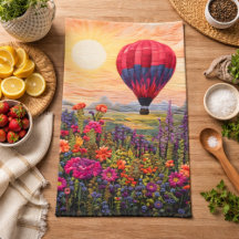Färgglad Varm Luft Ballong Vildblomma solnedgång
