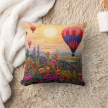 Färgglad Varm Luft Ballong Vildblomma Solnedgång