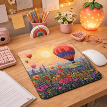 Färgglad varmluftsballong Vilda blommor solnedgång