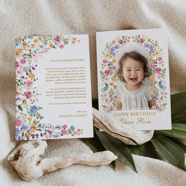 Färgglad vårträdgård blommande födelsedagsfotokort tack kort (Skapare uppladdad)