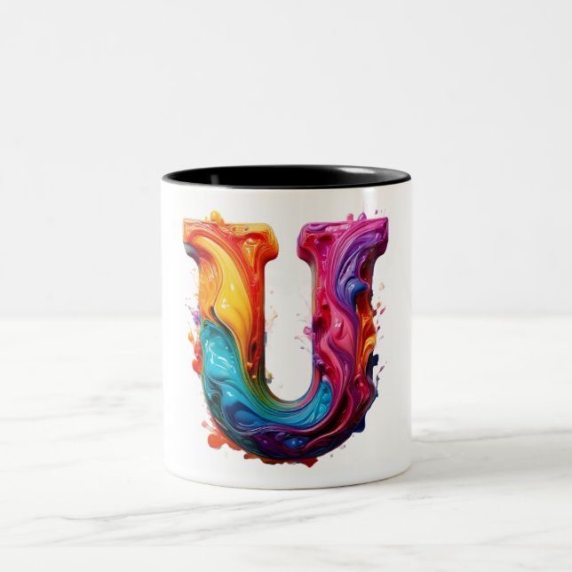 Färgglad vätska Bokstav "U" Mugg – Levande 3D-måln (Center)