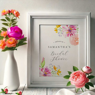Färgglad Vattenfärg Blommig Bröllopsfest Välkommen Poster