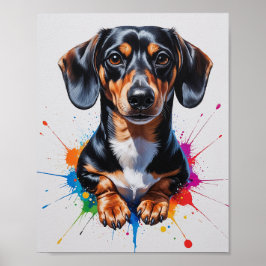 Färgglad Vattenfärgskonst av Dachshund Poster
