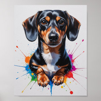 Färgglad Vattenfärgskonst av Dachshund Poster