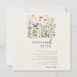 Färgglad Vildblomma Beige Monogram Foto Bröllop Spara Datumet