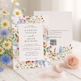 Färgglad Vildblomma Blommig QR-kod RSVP Bröllop Inbjudningar