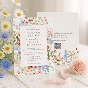 Färgglad Vildblomma Blommig QR-kod RSVP Bröllop Inbjudningar
