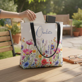 Färgglad vildblomma Personligt namn Tygkasse