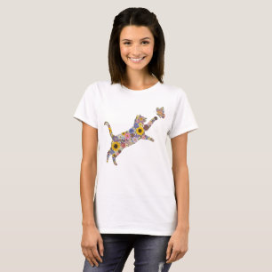 Färgglad vildblomskatt med fjäril t shirt