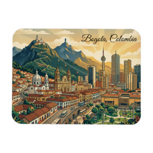 Färgglad Vintage Bogota Colombia Resa Konst Magnet