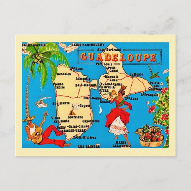 Färgglad Vintage Guadeloupe vykort (Framsida)