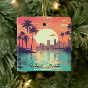 Färgglad Vintage Retro Miami Florida Resa Julgransprydnad Keramik