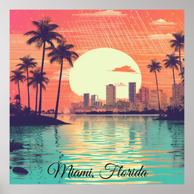 Färgglad Vintage Retro Miami Florida Resa Poster (Framsidan)
