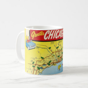 Färgglad Vintage vykortskarta över Chicago  Kaffemugg