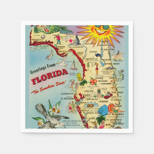 Färgglad Vintagekarta över Florida Pappersservett (Framsidan)