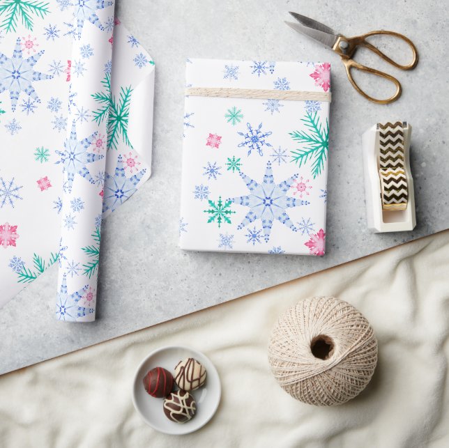 Färgglad vinter snöflinga jul blå semester presentpapper (Hantverk)