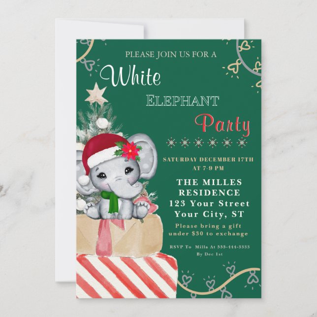 Färgglad Vit Elefant Julfirande Julfest  Inbjudningar (Framsida)