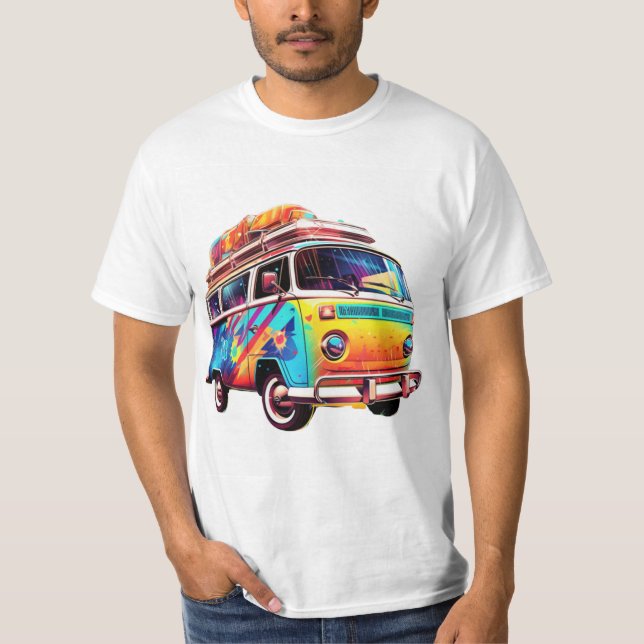 Färgglad VW Campervan  T Shirt (Framsida)