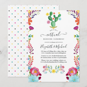 Färgglad Watercolor Blommig Fiesta Virtuell Bröllo Inbjudningar