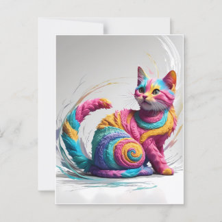 Färgglad Whimsical Regnbåge Katt Konst Vykort