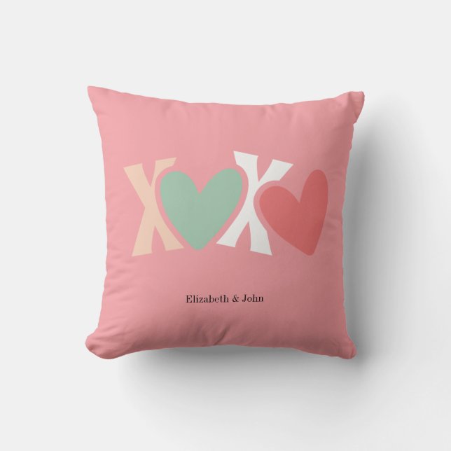 Färgglad "XOXO" Alla hjärtans dag Kudde (Framsida)