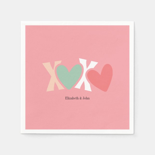 Färgglad "XOXO" Alla hjärtans dag   Pappersservett (Framsidan)
