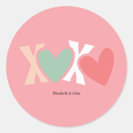 Färgglad "XOXO" Alla hjärtans dag Runt Klistermärke