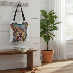 Färgglad Yorkie Hund Tote Bag med Livlig Konst Des Tygkasse