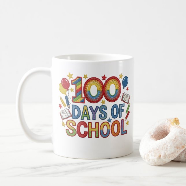 Färgglada 100 dagar i skolan kaffemugg (Med munk)